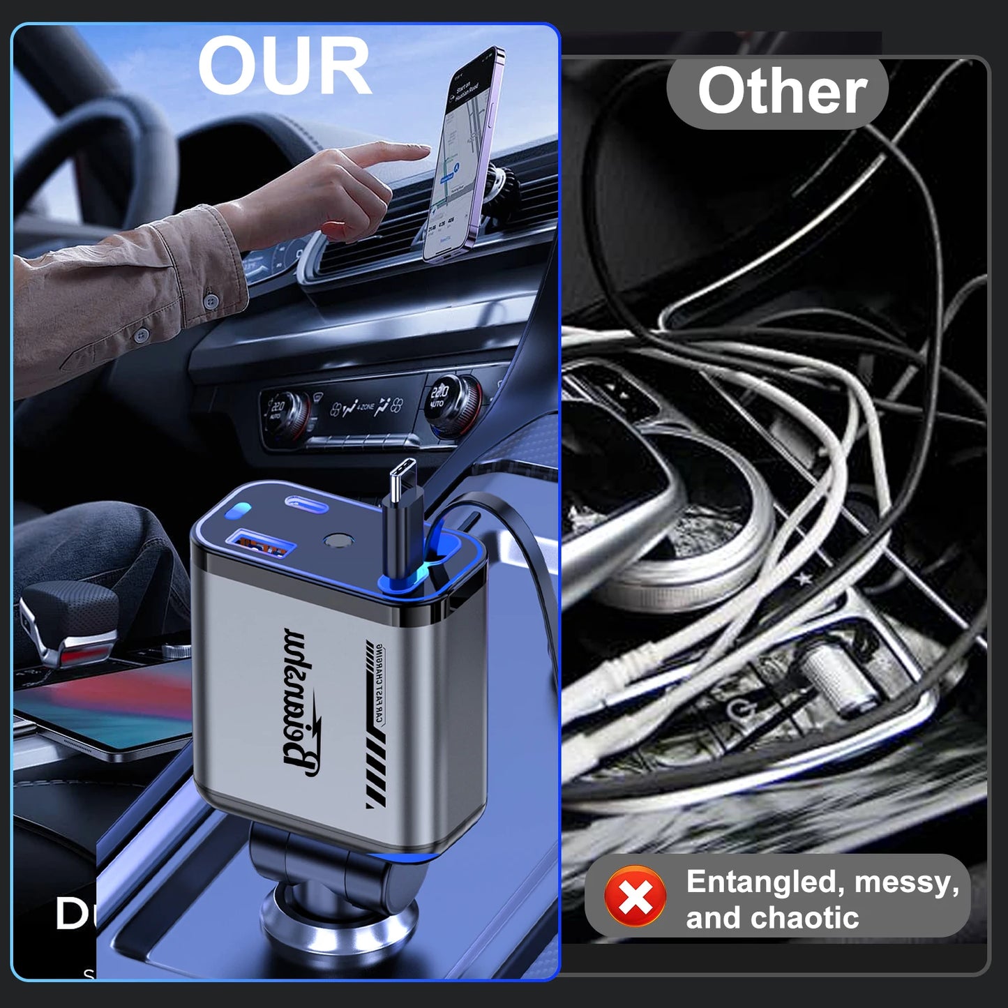 StarCharge 4-in-1 120W Retractable Car Charger with Starry Roof Light