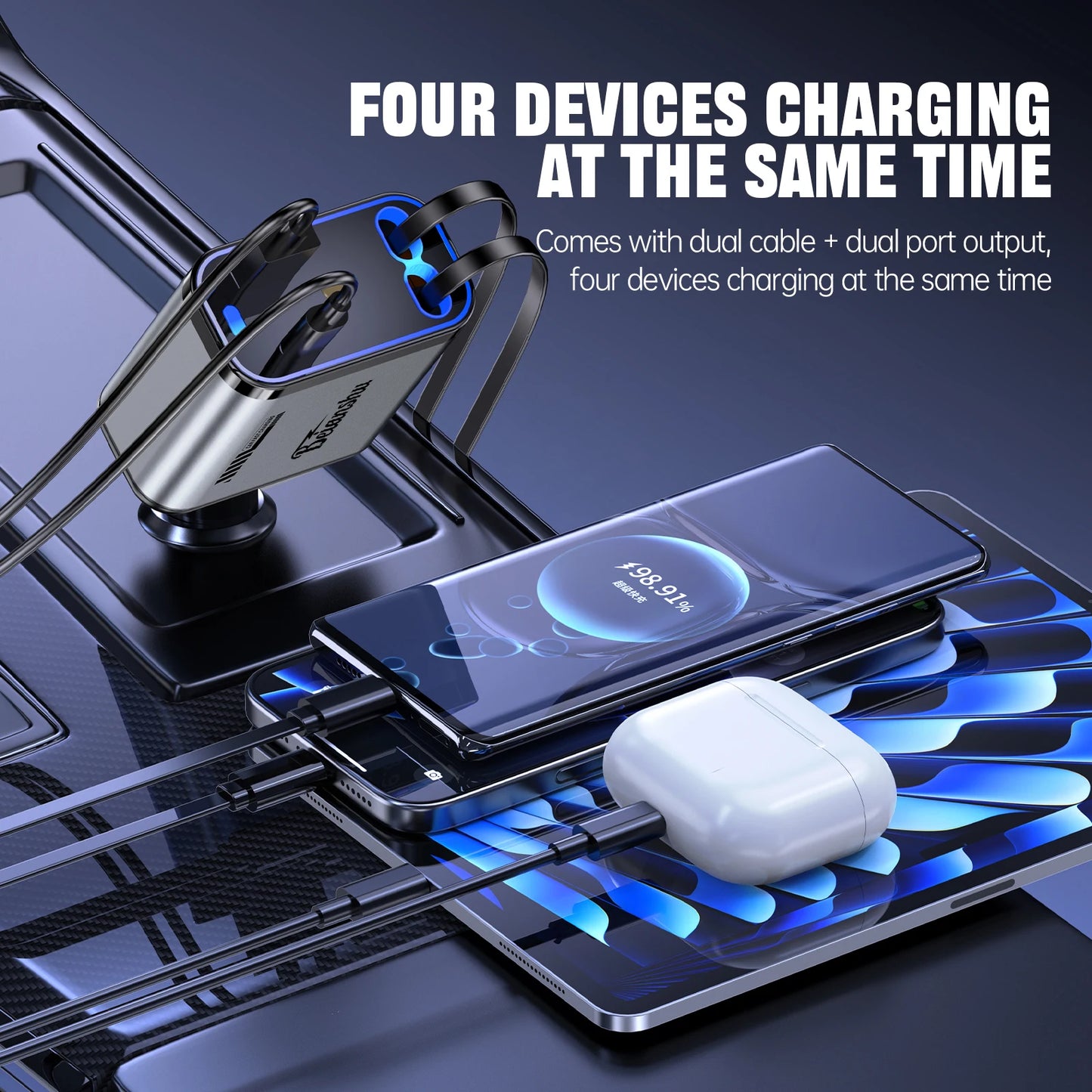 StarCharge 4-in-1 120W Retractable Car Charger with Starry Roof Light