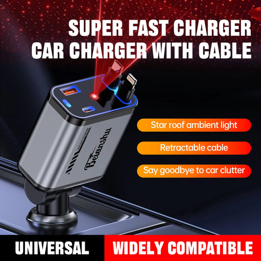 StarCharge 4-in-1 120W Retractable Car Charger with Starry Roof Light